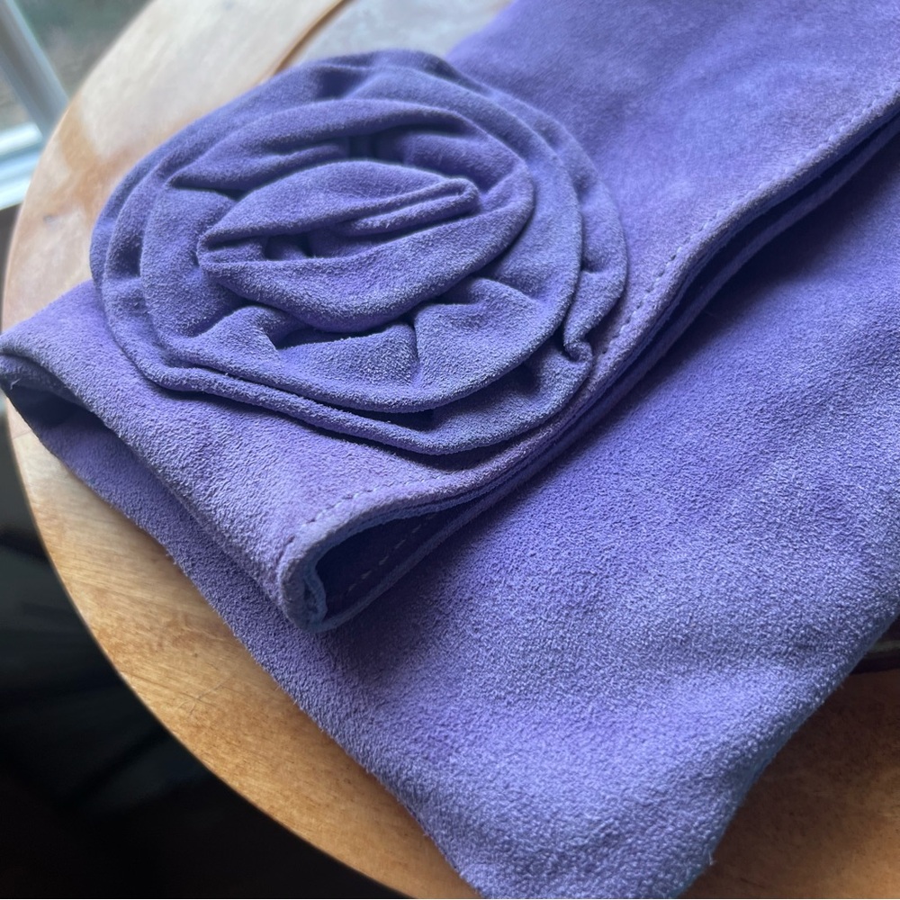 NWOT Lavender Suede Leather Clutch with Floral Accent | Italy - Picture 3 of 16